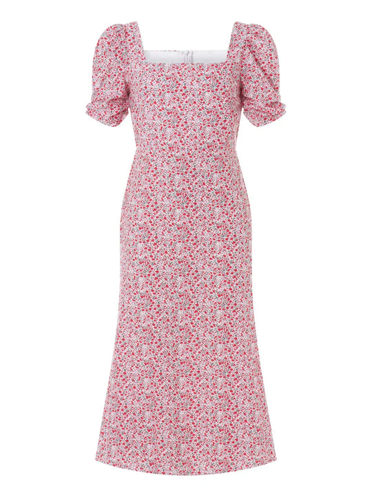 Heidi-Mode | Damen Sommer Rechteck-Ausschnitt Kleid Midi