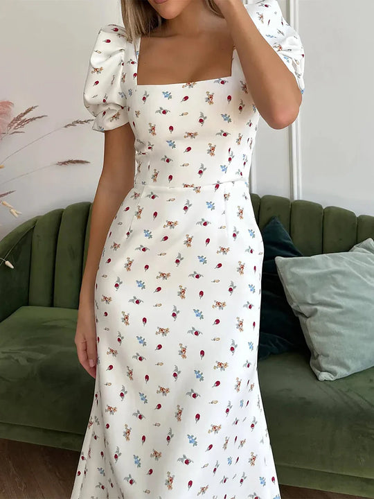 Heidi-Mode | Damen Sommer Rechteck-Ausschnitt Kleid Midi