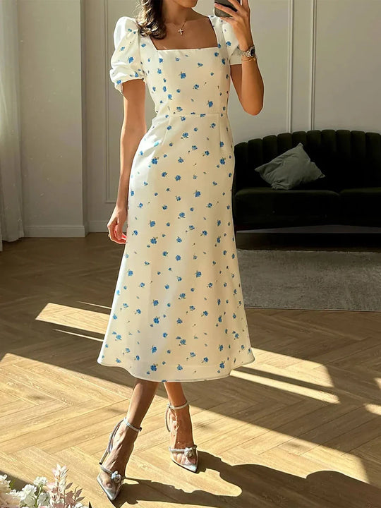 Heidi-Mode | Damen Sommer Rechteck-Ausschnitt Kleid Midi