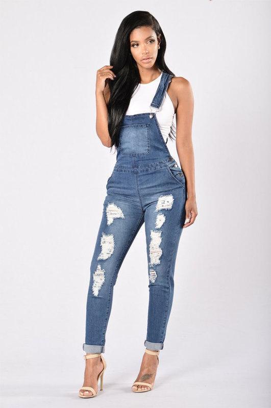 Heidi-Mode | Zerrissene Knöchelbund Jeans Overall