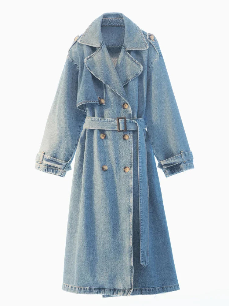 Heidi-Mode - Blauer stilvoller Denim-Trenchcoat für Frauen