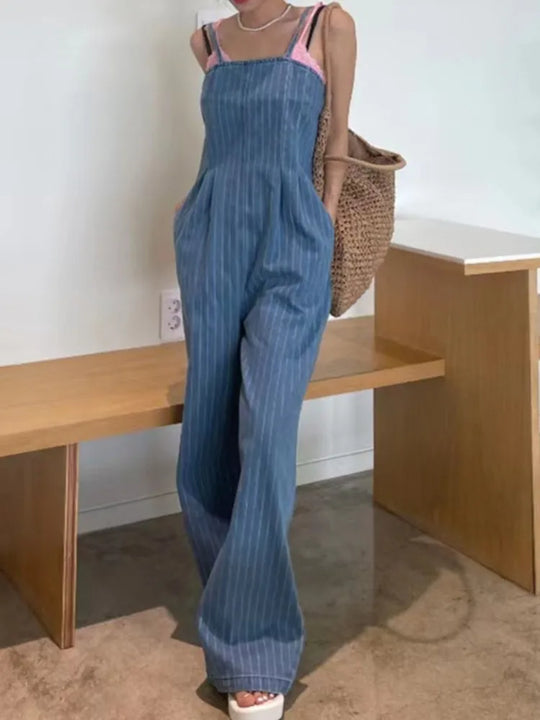 Heidi - Denim Jumpsuit mit weitem Bein und Streifenmuster