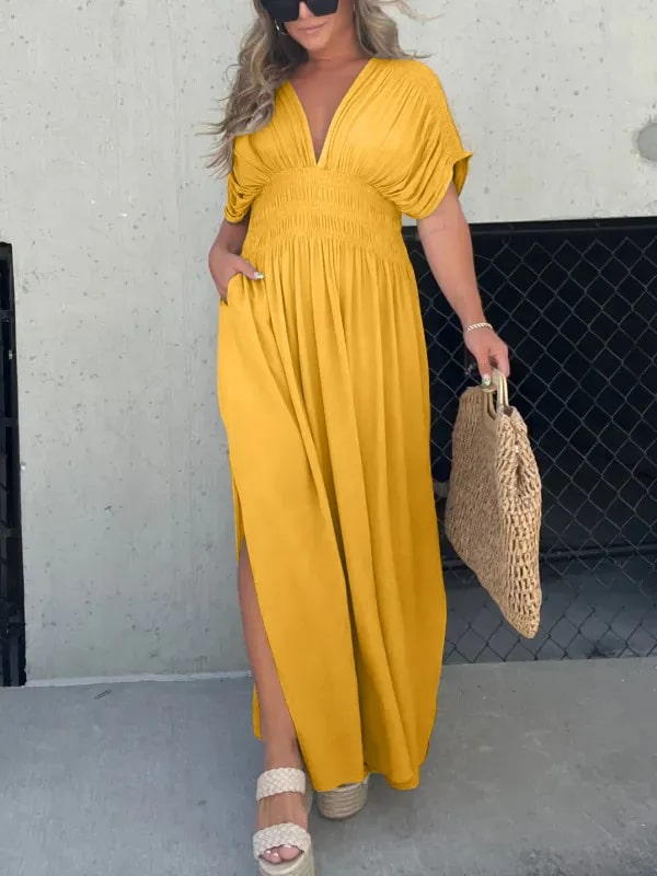 Heidi-Mode | Elegante V-ausschnitt Maxikleid für Damen