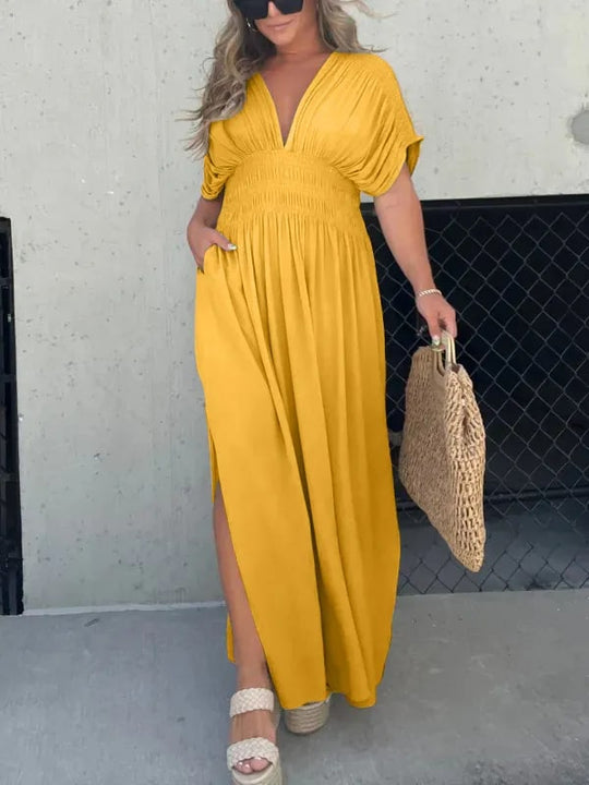 Heidi-Mode | Elegante V-ausschnitt Maxikleid für Damen