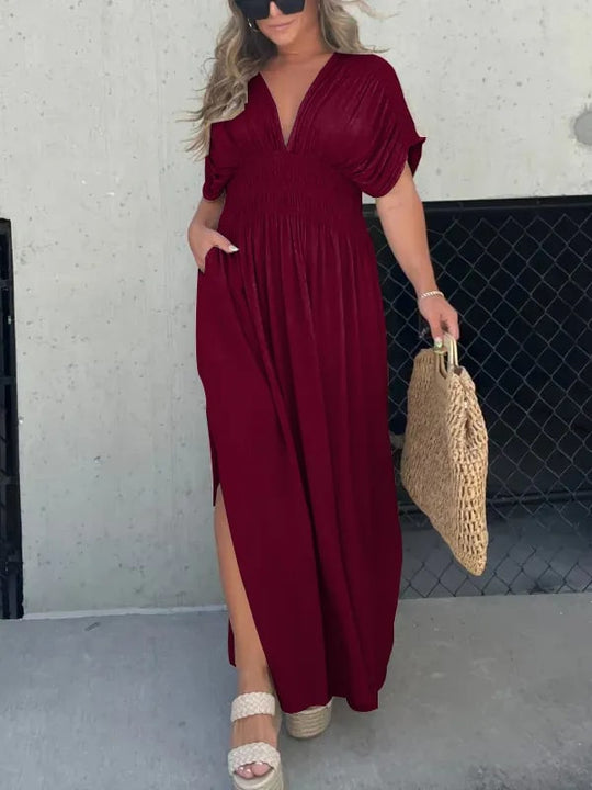 Heidi-Mode | Elegante V-ausschnitt Maxikleid für Damen