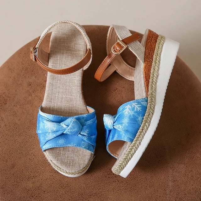 Flatform Espadrilles mit Retro-Stil Offene Zehen Schnalle Römische Sandalen