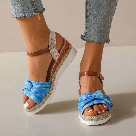 Flatform Espadrilles mit Retro-Stil Offene Zehen Schnalle Römische Sandalen