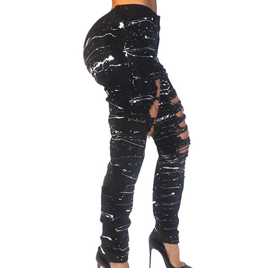 Heidi-Mode | Große Löcher Kette Farbklecks Ripped Jeans
