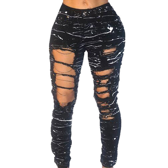 Heidi-Mode | Große Löcher Kette Farbklecks Ripped Jeans