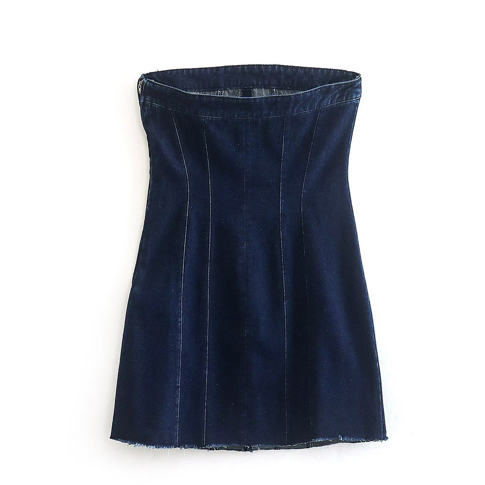 Heidi-Mode | Strapless Coole Damenkleid mit Jeans Look