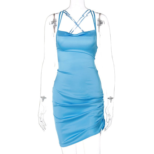 Heidi-Mode | Satin Raffung Rückenfreies Bandage Mini Kleider