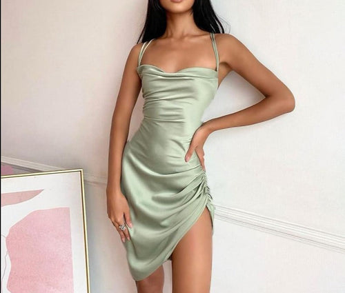 Heidi-Mode | Satin Raffung Rückenfreies Bandage Mini Kleider