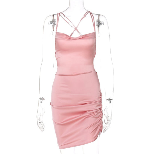 Heidi-Mode | Satin Raffung Rückenfreies Bandage Mini Kleider