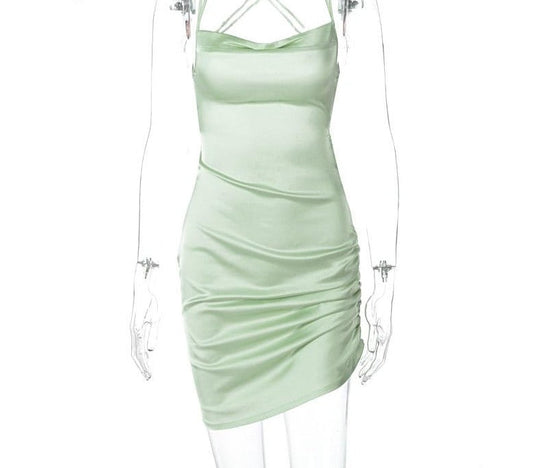Heidi-Mode | Satin Raffung Rückenfreies Bandage Mini Kleider