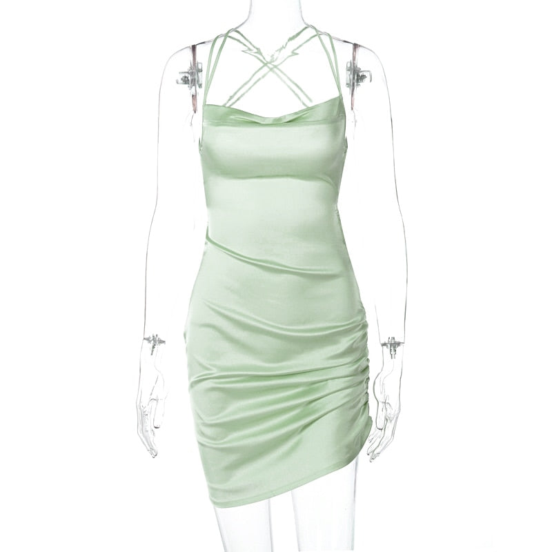 Heidi-Mode | Satin Raffung Rückenfreies Bandage Mini Kleider