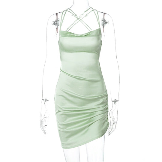 Heidi-Mode | Satin Raffung Rückenfreies Bandage Mini Kleider