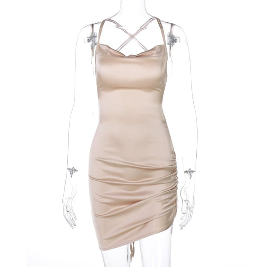 Heidi-Mode | Satin Raffung Rückenfreies Bandage Mini Kleider
