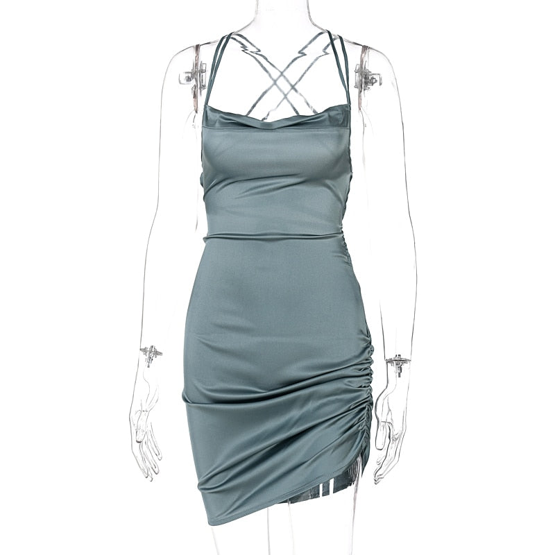 Heidi-Mode | Satin Raffung Rückenfreies Bandage Mini Kleider