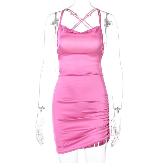 Heidi-Mode | Satin Raffung Rückenfreies Bandage Mini Kleider