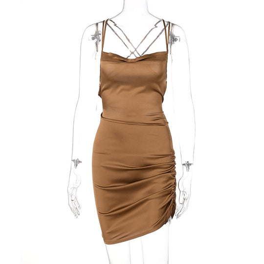 Heidi-Mode | Satin Raffung Rückenfreies Bandage Mini Kleider