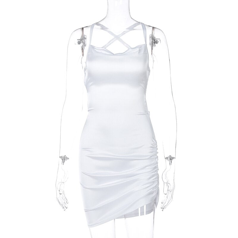 Heidi-Mode | Satin Raffung Rückenfreies Bandage Mini Kleider