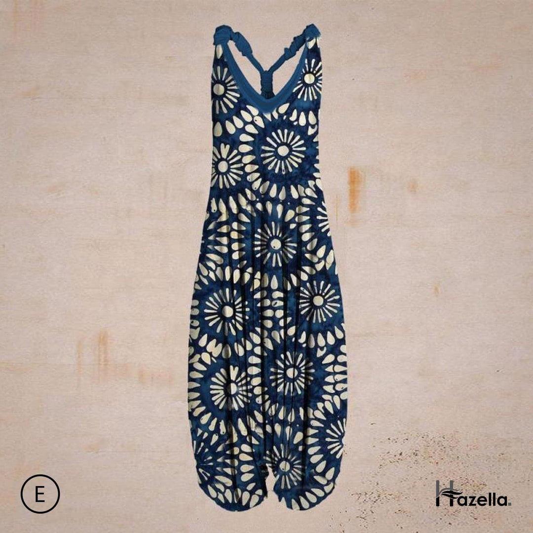Heidi-Mode | Jumpsuit Locker Sitzend Harem Stil Ärmellos V-Ausschnitt Boheme Lässig Look