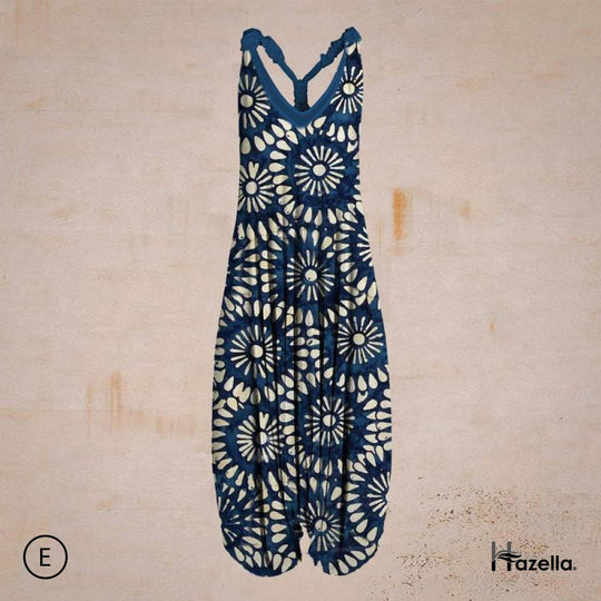 Heidi-Mode | Jumpsuit Locker Sitzend Harem Stil Ärmellos V-Ausschnitt Boheme Lässig Look