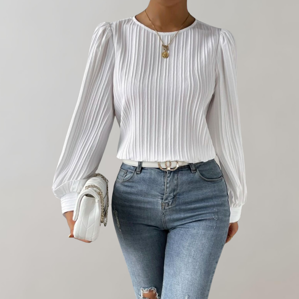 Heidi-Mode | Damen Elegante Plissee Bluse mit Ballonärmeln und Hochwertiger Verarbeitung