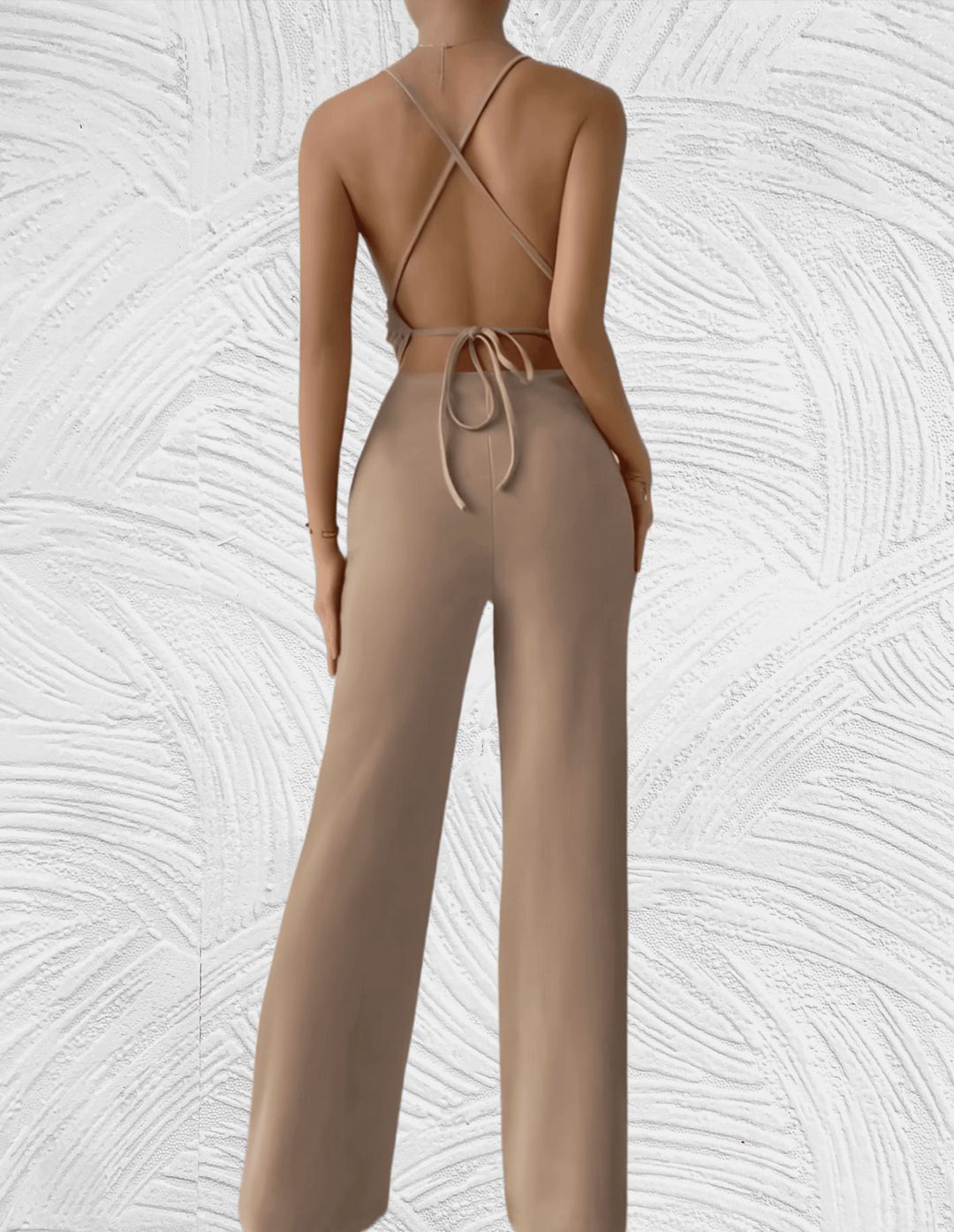 Heidi-Mode Jumpsuit mit tiefem V-Ausschnitt, ärmellosem Rücken und weitem Bein