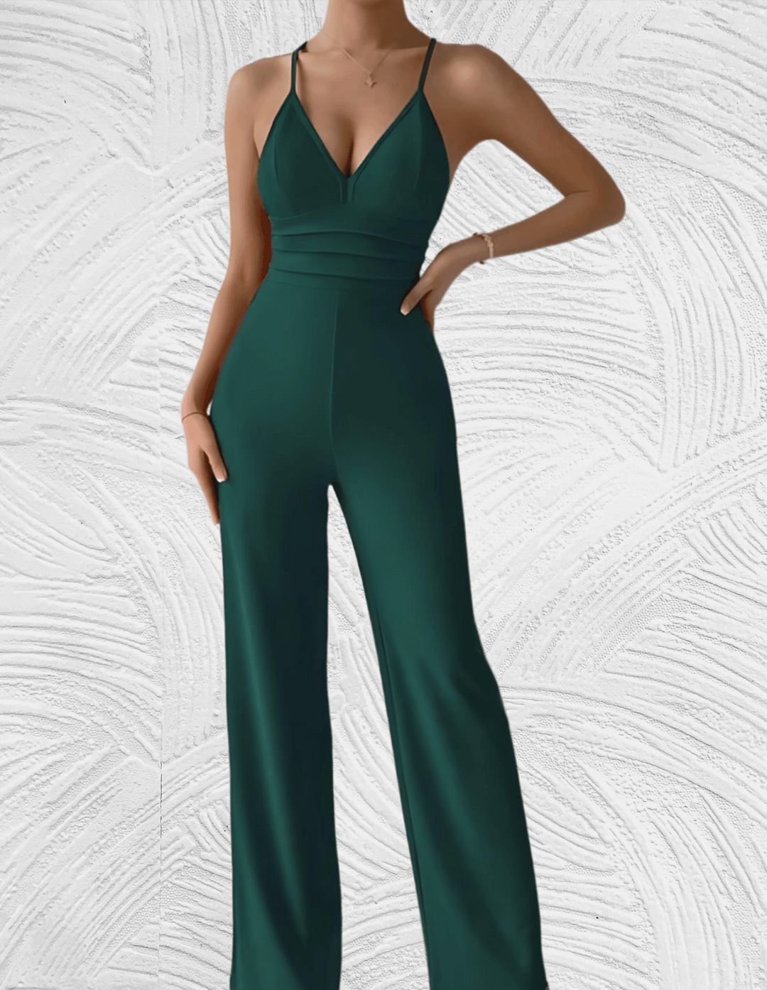 Heidi-Mode Jumpsuit mit tiefem V-Ausschnitt, ärmellosem Rücken und weitem Bein