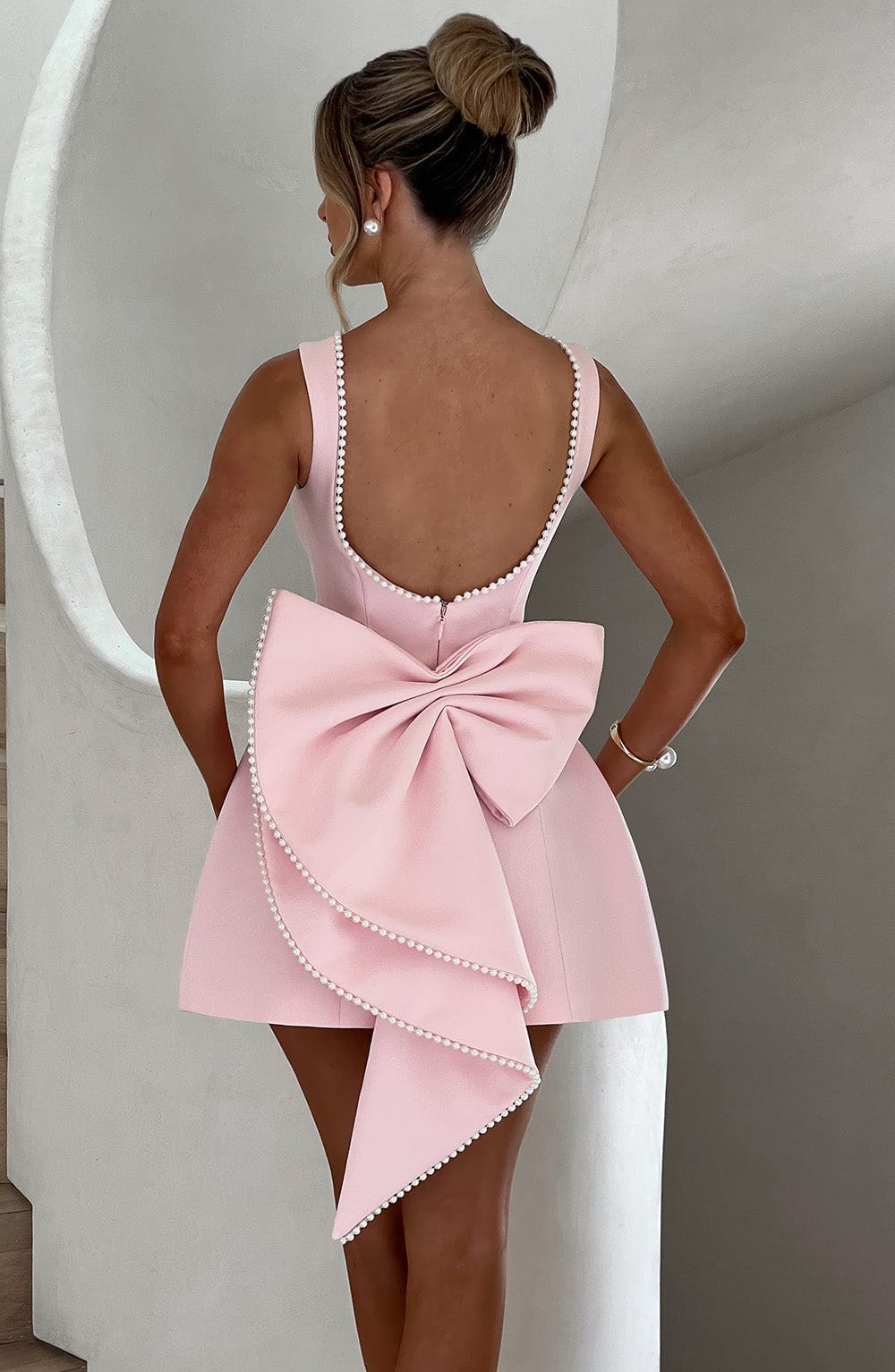 Heidi-Mode | Elegantes Damen Mini Kleid In Rosé Figurbetonter Schnitt