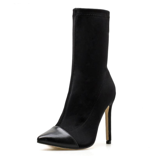 Heidi-Mode | Stretchstoff Ankle Boots Spitzes Ende Hohe Absätze