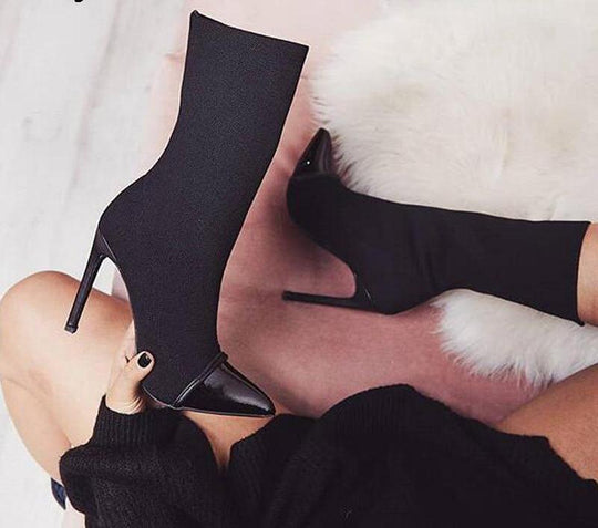 Heidi-Mode | Stretchstoff Ankle Boots Spitzes Ende Hohe Absätze