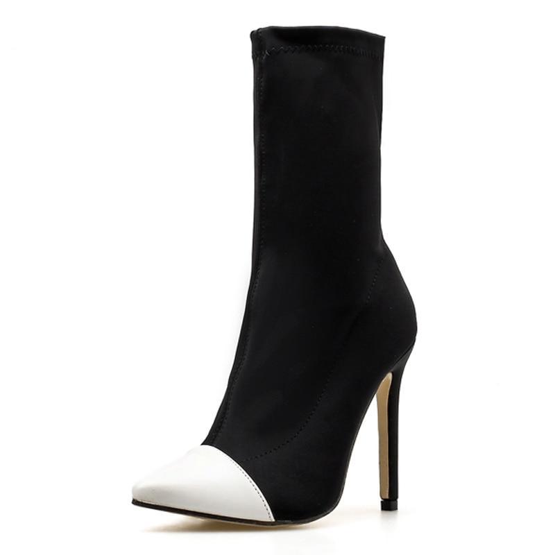 Heidi-Mode | Stretchstoff Ankle Boots Spitzes Ende Hohe Absätze