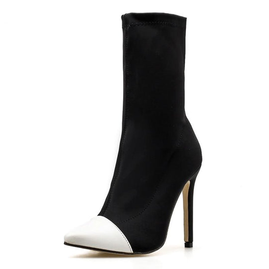 Heidi-Mode | Stretchstoff Ankle Boots Spitzes Ende Hohe Absätze