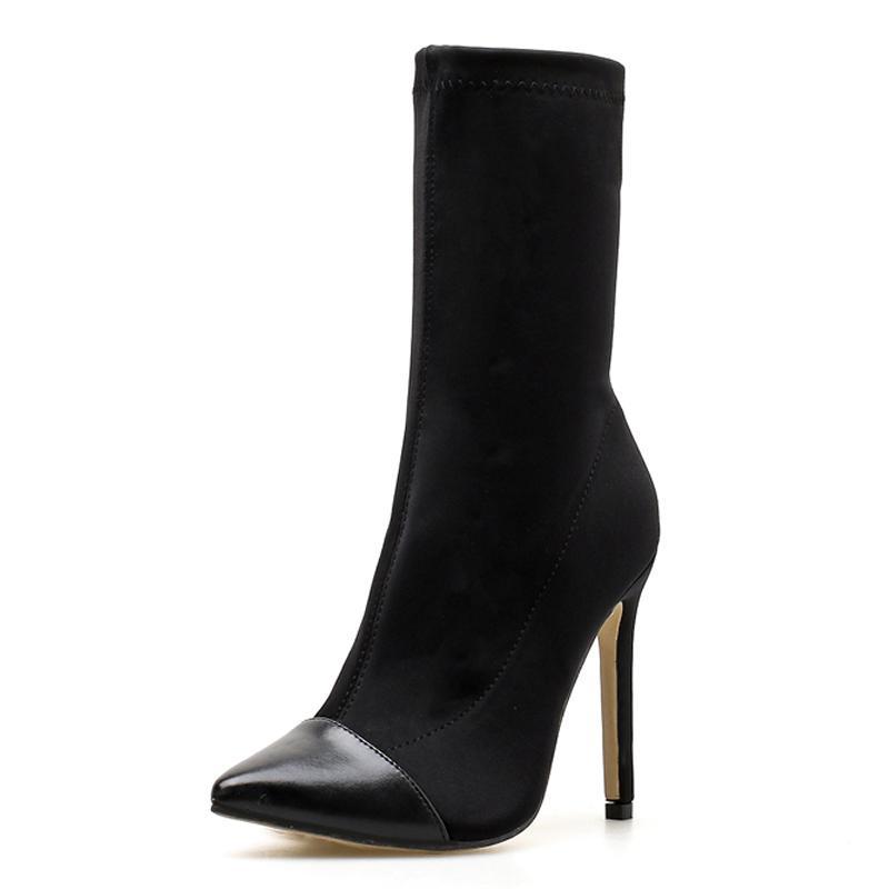 Heidi-Mode | Stretchstoff Ankle Boots Spitzes Ende Hohe Absätze