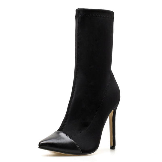 Heidi-Mode | Stretchstoff Ankle Boots Spitzes Ende Hohe Absätze