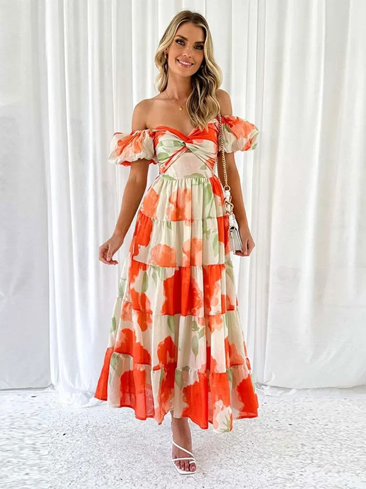 Heidi-Mode | Puffärmel Off Shoulder Maxi Kleider