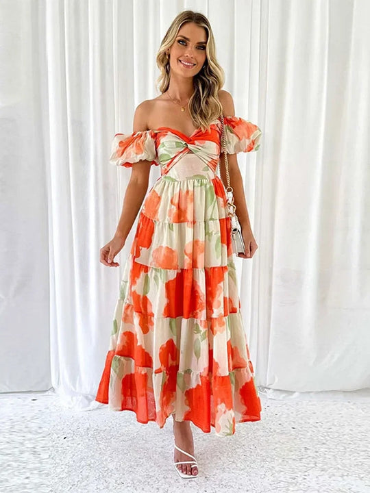 Heidi-Mode | Puffärmel Off Shoulder Maxi Kleider