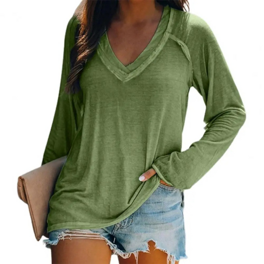 Heidi-Mode | Elegantes V-ausschnitt Weiß Winddicht Damen Shirt mit Langen Ärmeln