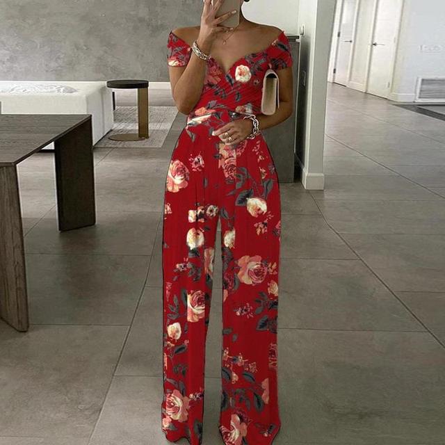 Maxi-Jumpsuit mit Aufdruck, schulterfreiem V-Ausschnitt