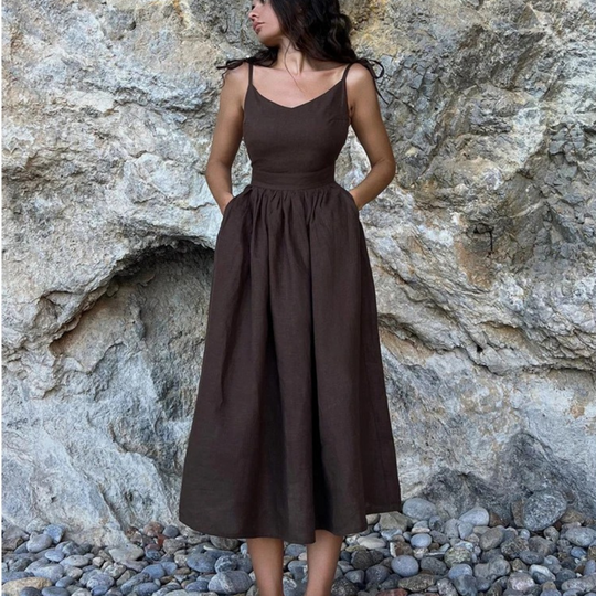 Heidi-Mode | Elegante Originale Grüne Bequeme Leinenkleid