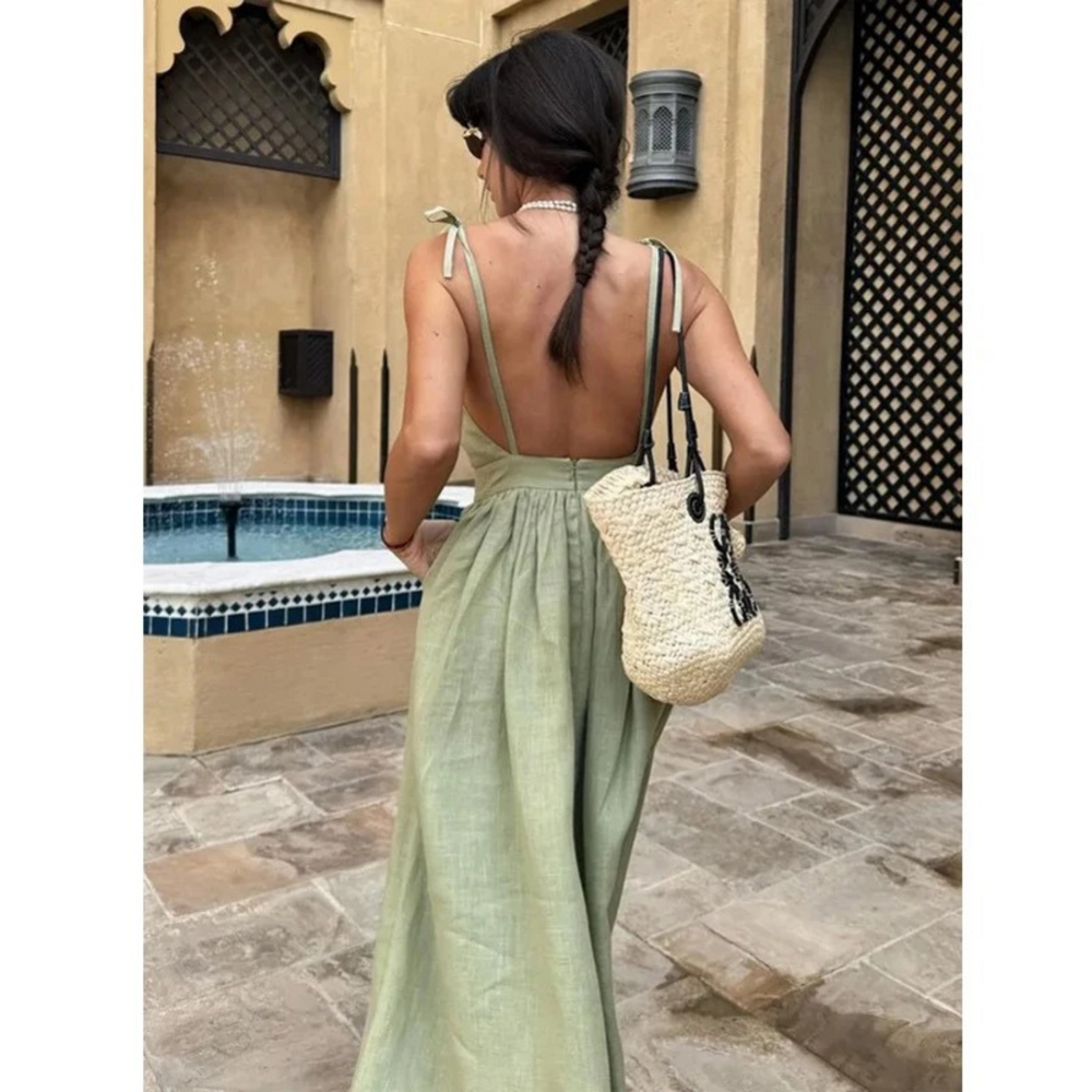 Heidi-Mode | Elegante Originale Grüne Bequeme Leinenkleid