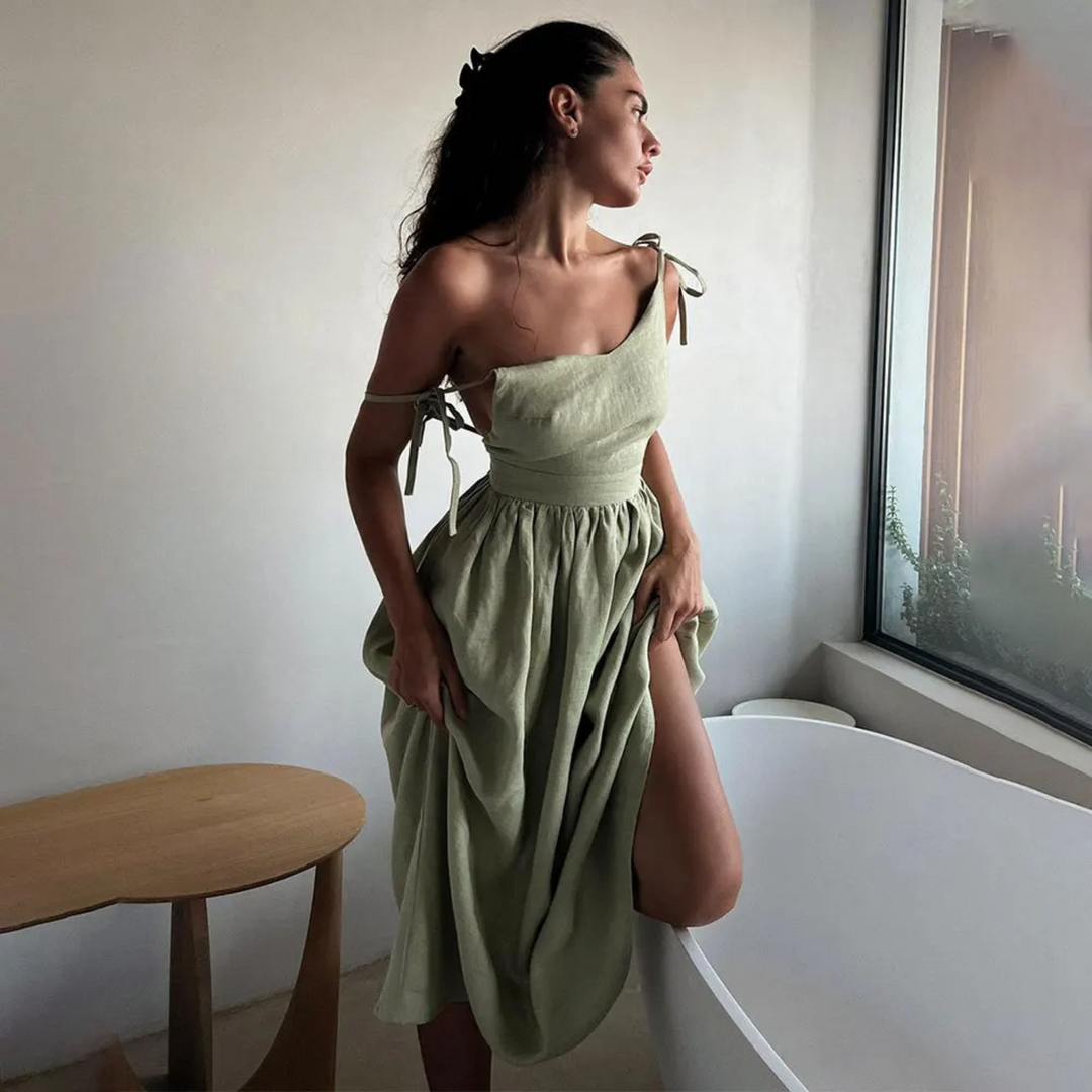 Heidi-Mode | Elegante Originale Grüne Bequeme Leinenkleid