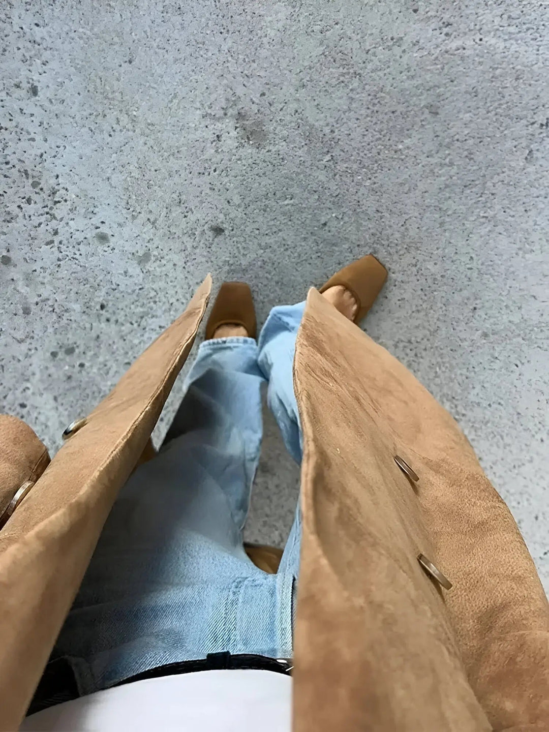 Heidi-Mode | Damen Wildleder Trenchcoat mit Klassischem Revers und Doppelt Knopfverschluss