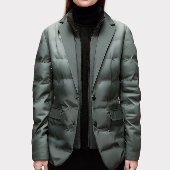 Heidi-Mode | Damen Puffer Blazer Jacket - Mit Reverskragen und Ein-Knopf-Verschluss