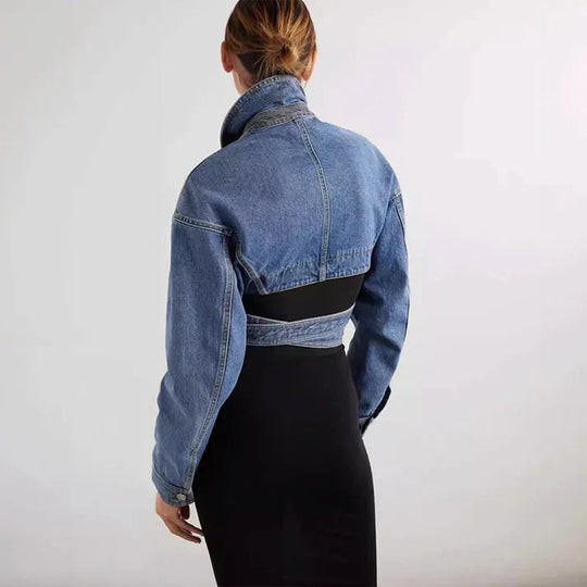 Heidi-Mode | Asymmetrische Jeansjacke Mit Verstellbarem Gürtel Zoey