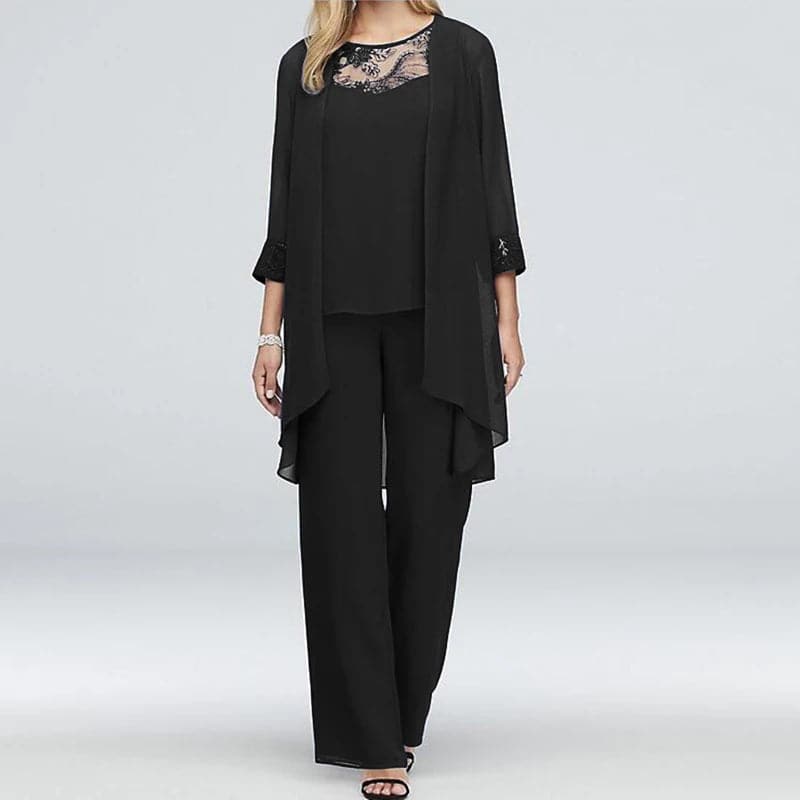 Heidi-Mode | Overall 3 Teile Set Elegante Jacke & Spitze Oben Lockere Passform