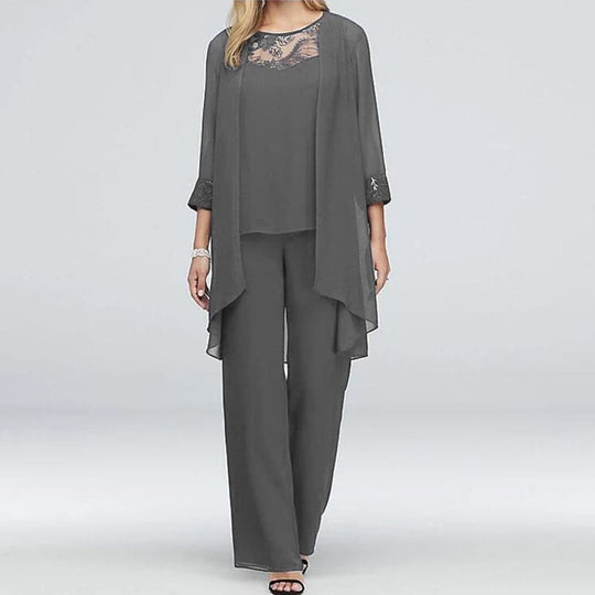 Heidi-Mode | Overall 3 Teile Set Elegante Jacke & Spitze Oben Lockere Passform