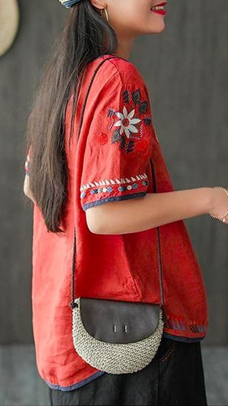 Heidi-Mode | Lockere Ethnische Bestickte Bluse